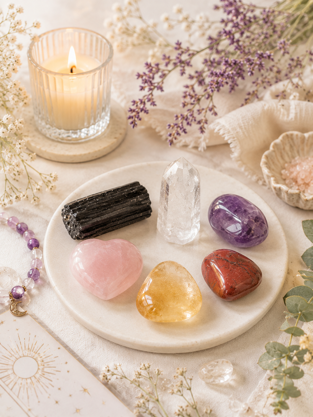 Colección de cuarzos naturales para protección, amor propio, sanación, claridad, prosperidad y conexión espiritual.