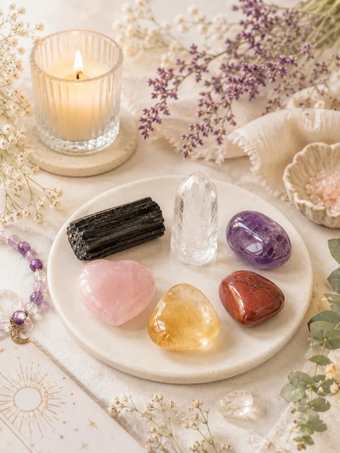 Colección de cuarzos naturales para protección, amor propio, sanación, claridad, prosperidad y conexión espiritual.