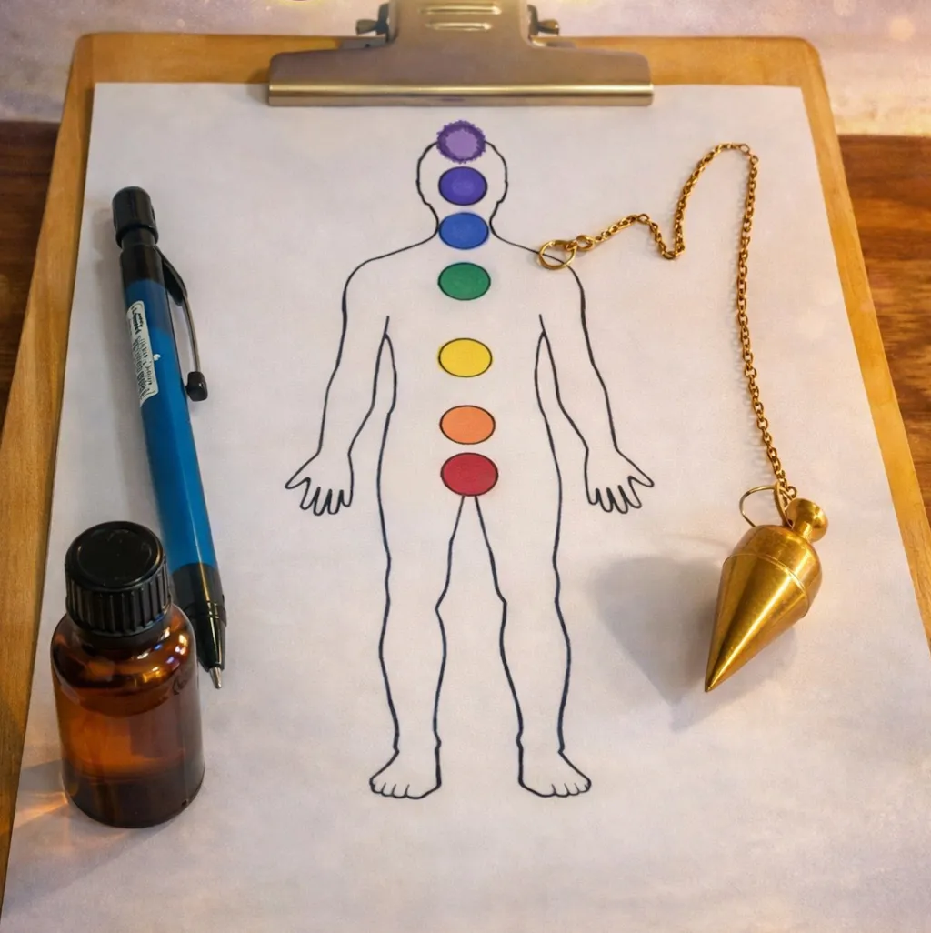 Péndulo y orgónitas usados en una sesión de armonización de chakras de Bruja Mística